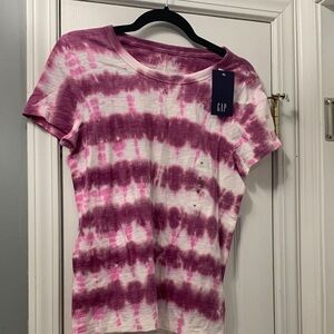 GAP Women's Purple and Pink Tie-Dye Tee